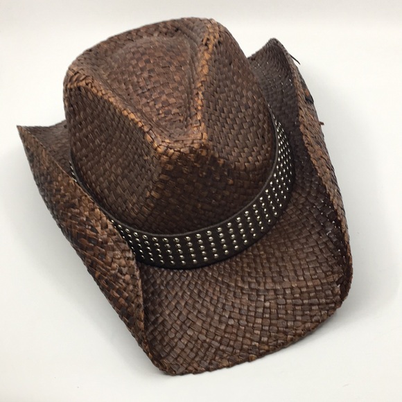 Peter Grimm Accessories - Peter Grimm Brown Straw Studded Cowboy Hat Festival Western Country Concert